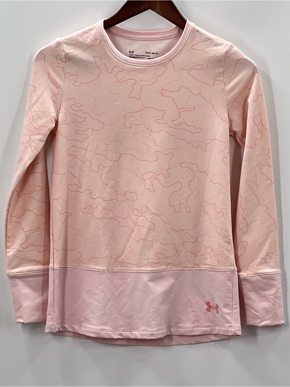 394 Under Armour Girls Youth Large Light Pink Long-Sleeve Camo-Print